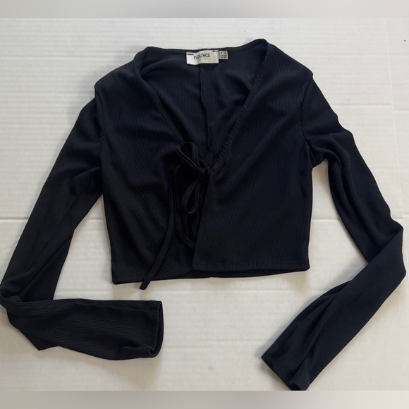 Flounce club black front tie open blouse - Picture 3 of 6